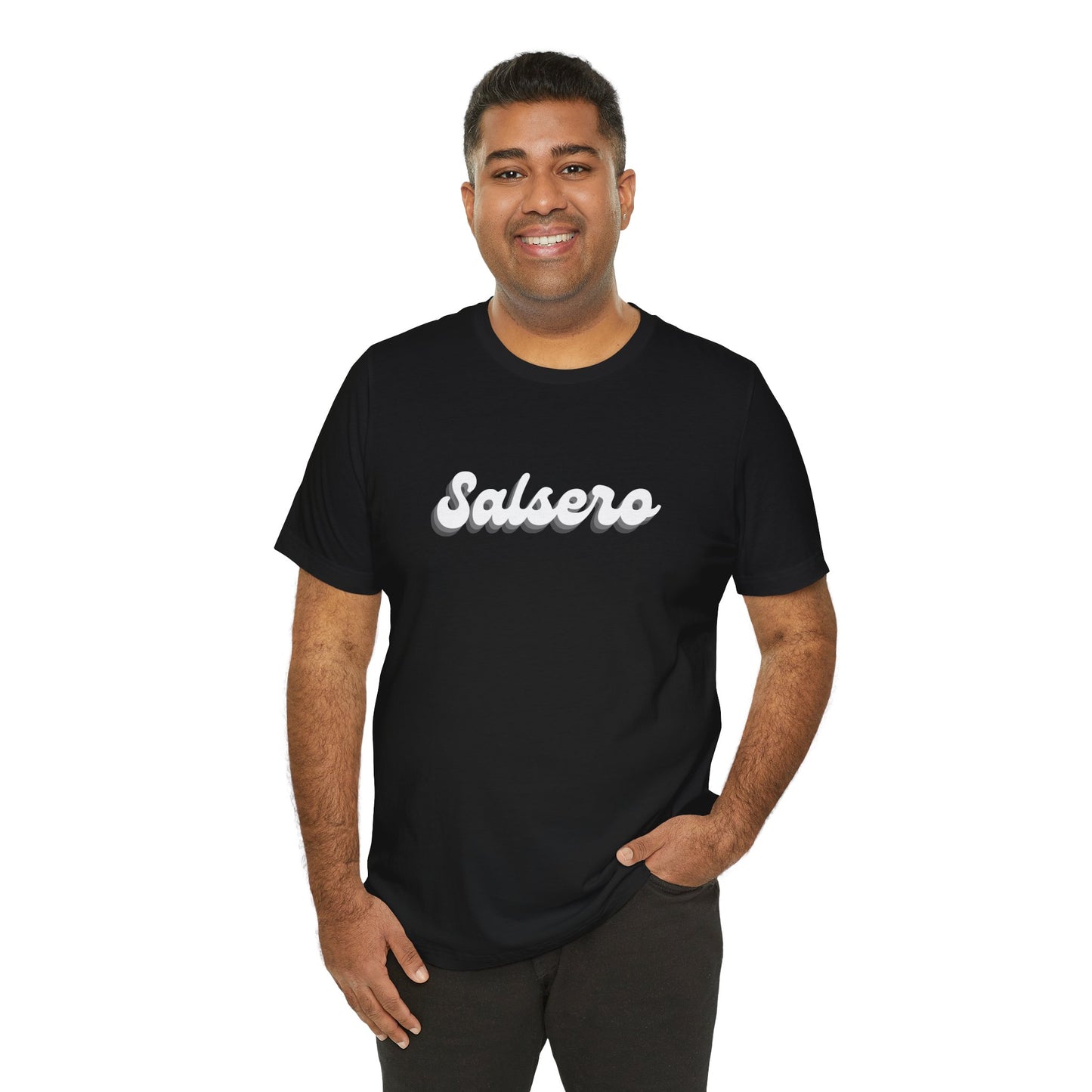 Salsero Script Tee — Retro 3D Text Salsa Dance Shirt